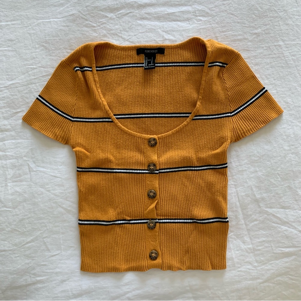 Forever 21 Mustard Yellow Striped Crop Top